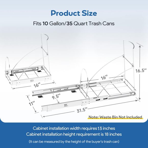Pull Out Trash Can Organizer Under Cabinet Sink Chrome Sliding Rack No Bin - Picture 3 of 8